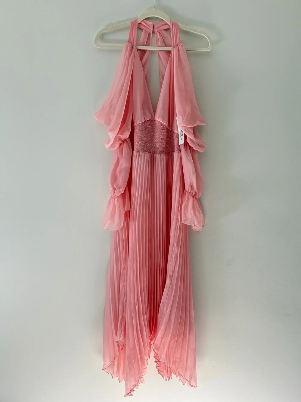 NEW Alice + Olivia Pink Dress Pleated Midi Balloon Puff Jasmine Sleeve, Small